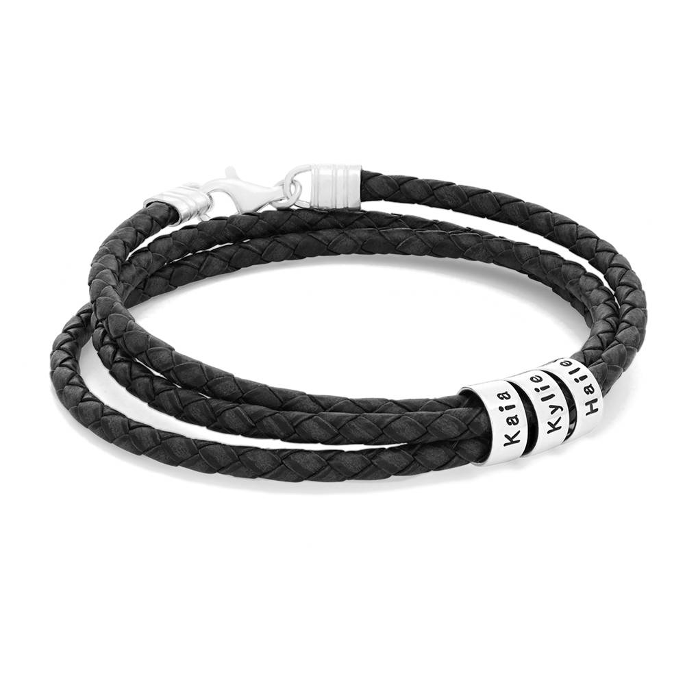 Leather Bracelet for men with Small Custom Beads in Silver-1 product photo