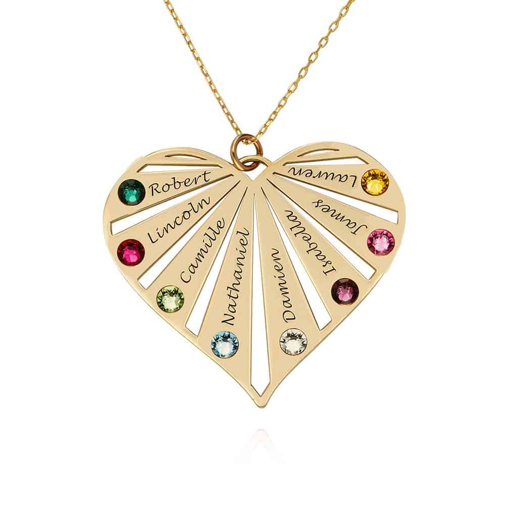 Mom Heart 10k Solid Gold Necklace With Birthstones-3 product photo