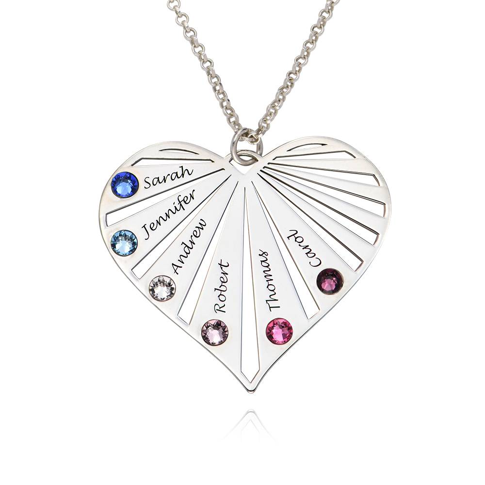 Mom Heart Sterling Silver Necklace with Birthstones-5 product photo
