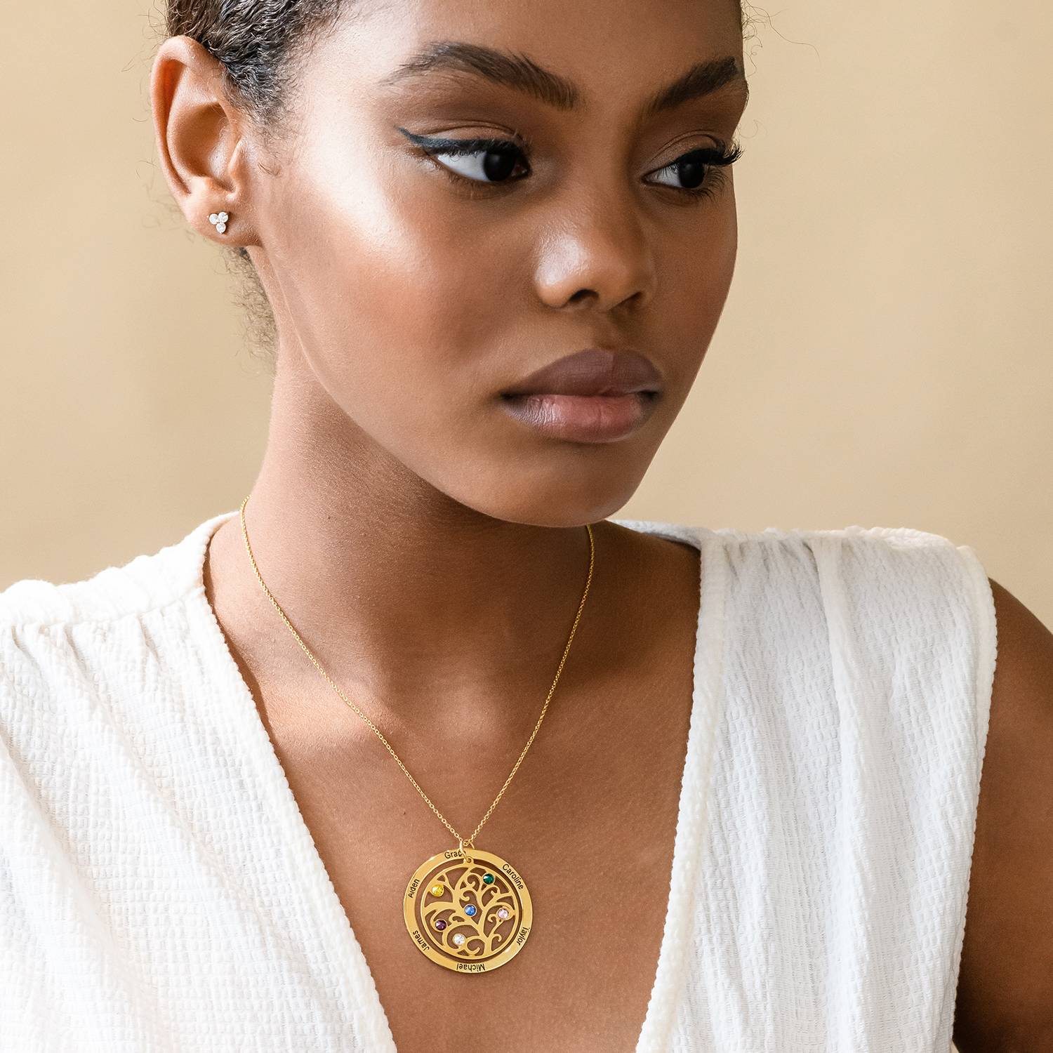 Family Tree Birthstone Necklace in 18K Gold Vermeil-4 product photo