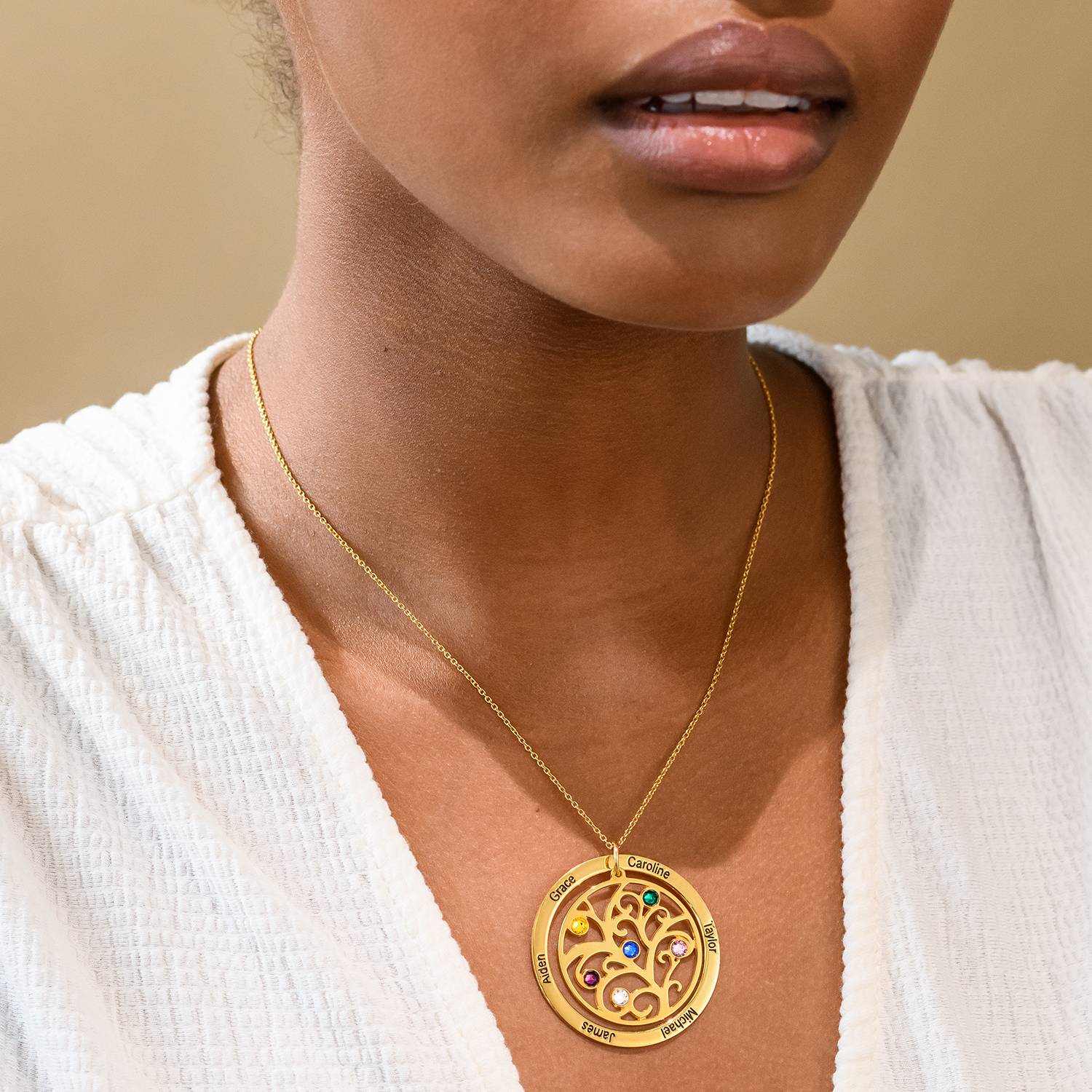 Family Tree Birthstone Necklace in 18K Gold Vermeil-3 product photo