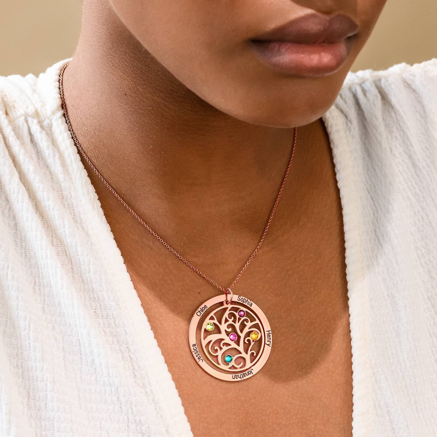 Family Tree Birthstone Necklace with Rose Gold Plating-2 product photo