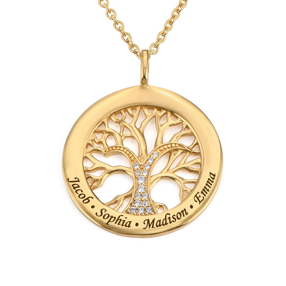 Family Tree Circle Necklace with Cubic Zirconia - Gold Plating-2 product photo