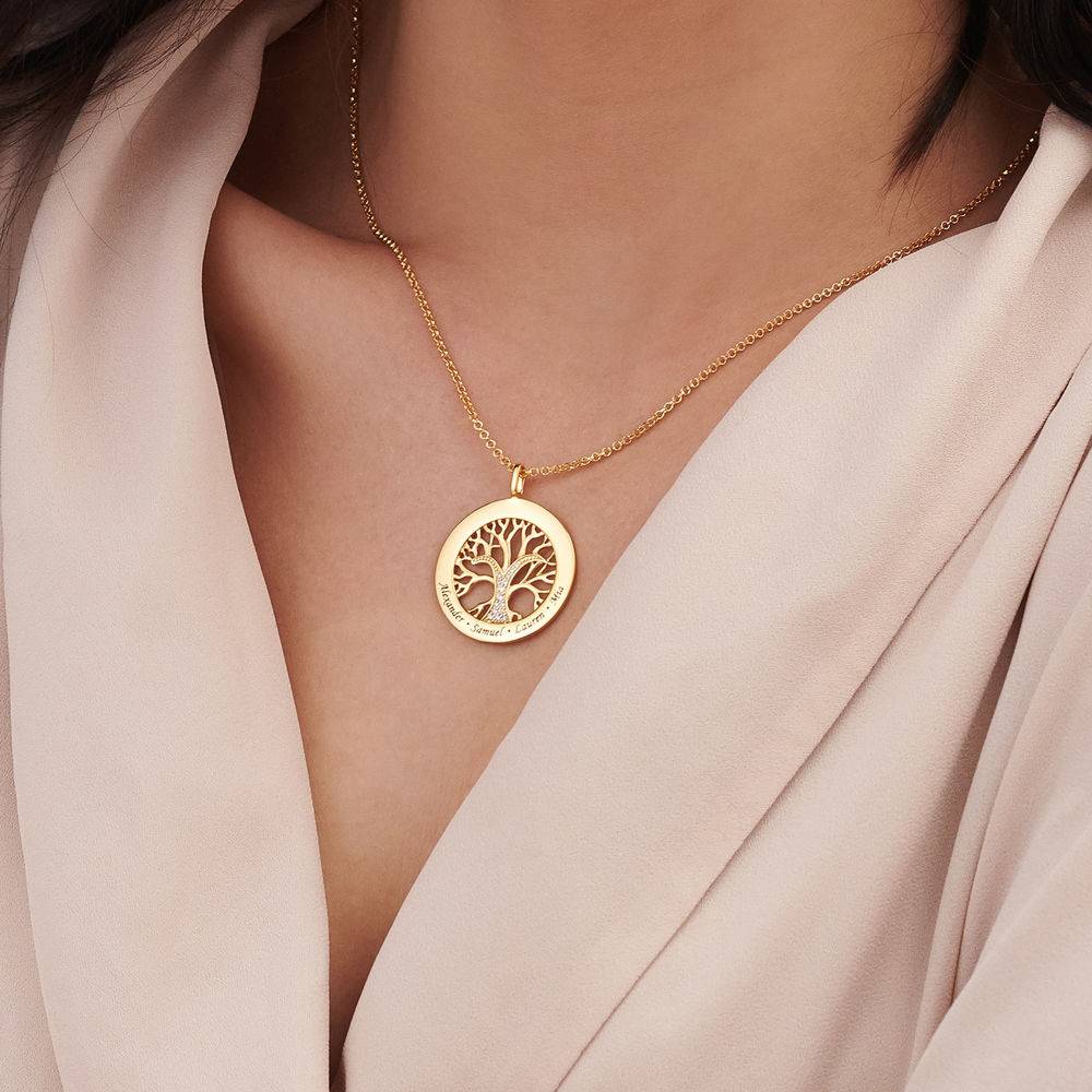Family Tree Circle Necklace with Cubic Zirconia - Gold Plating-1 product photo