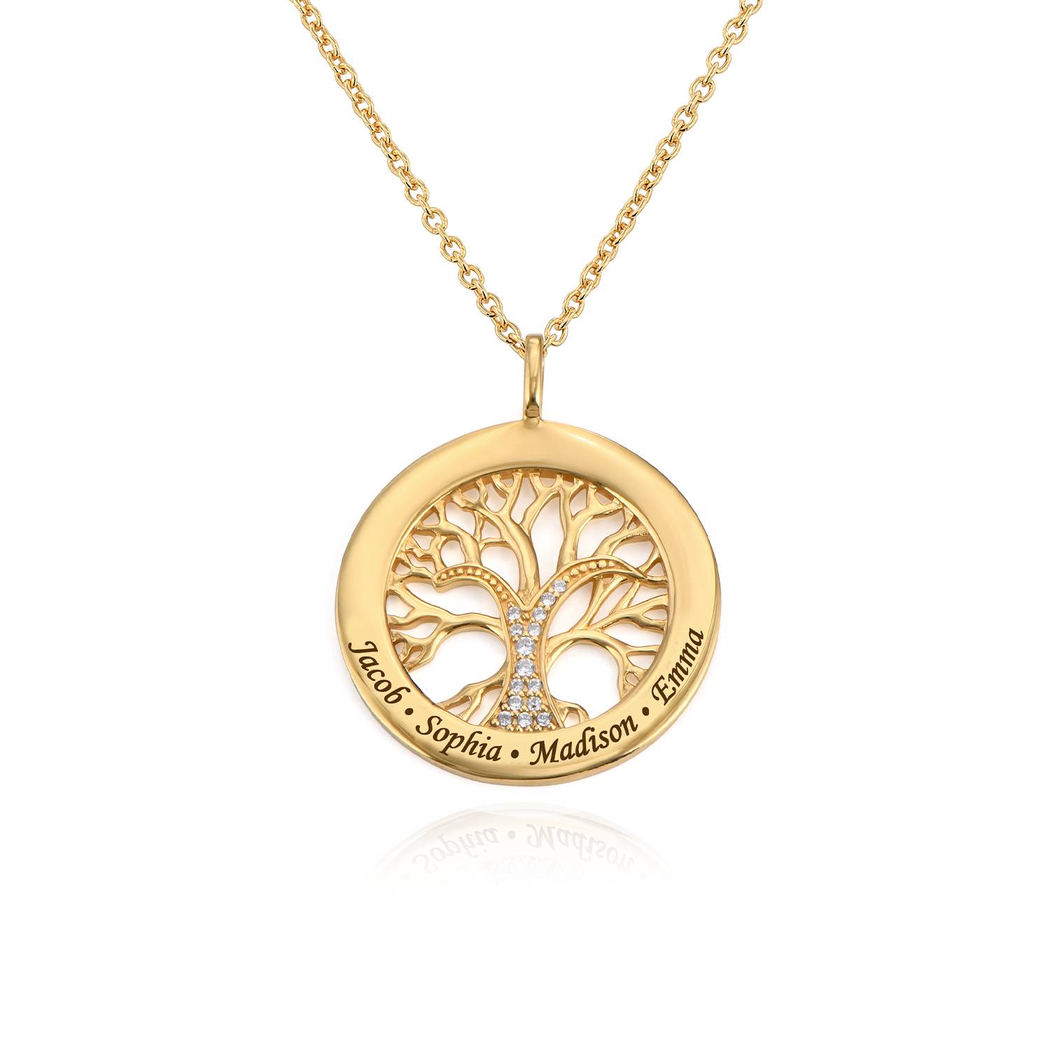 Family Tree Circle Necklace with Cubic Zirconia - Gold Plating product photo