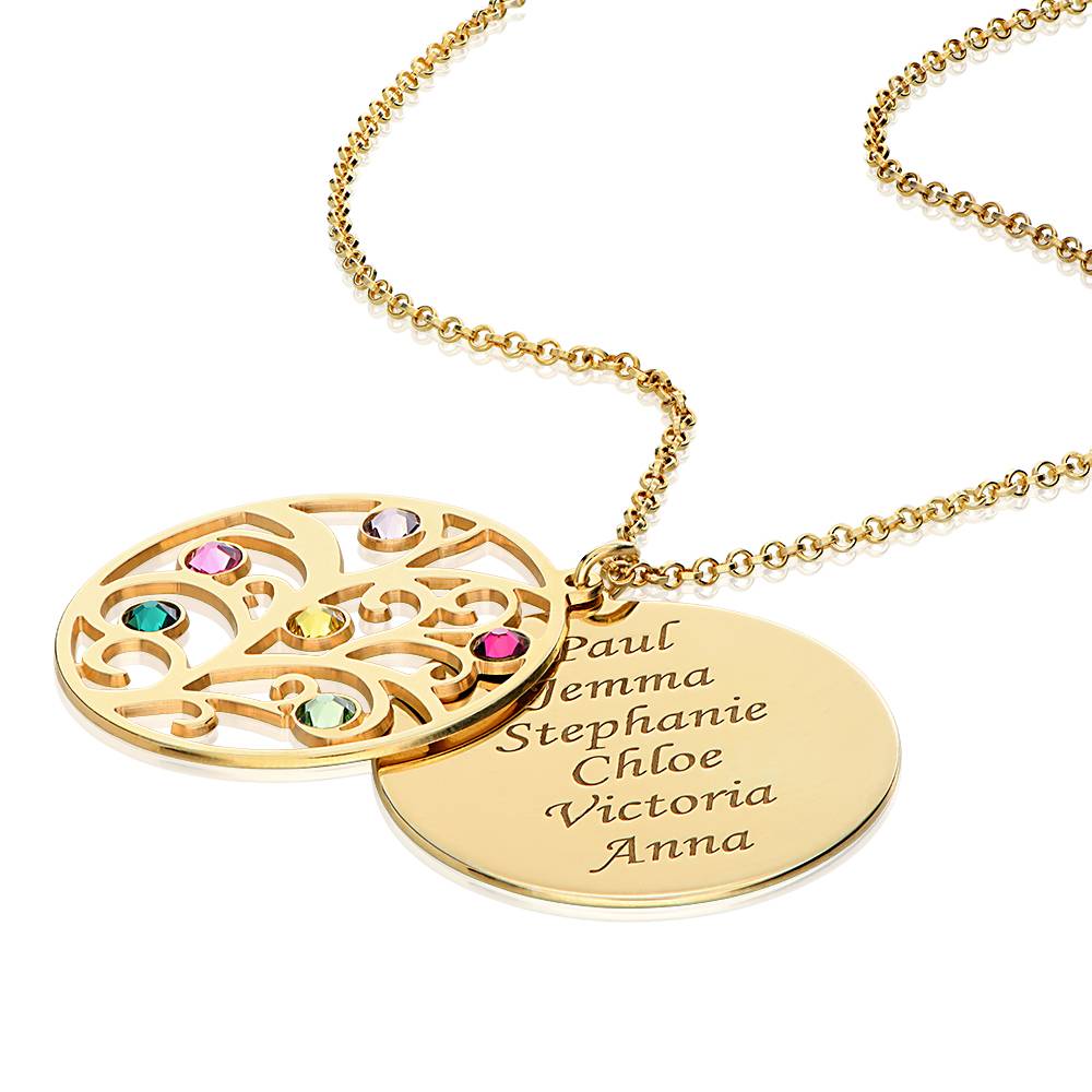 Filigree Family Tree Birthstone Necklace - Gold Plated-3 product photo