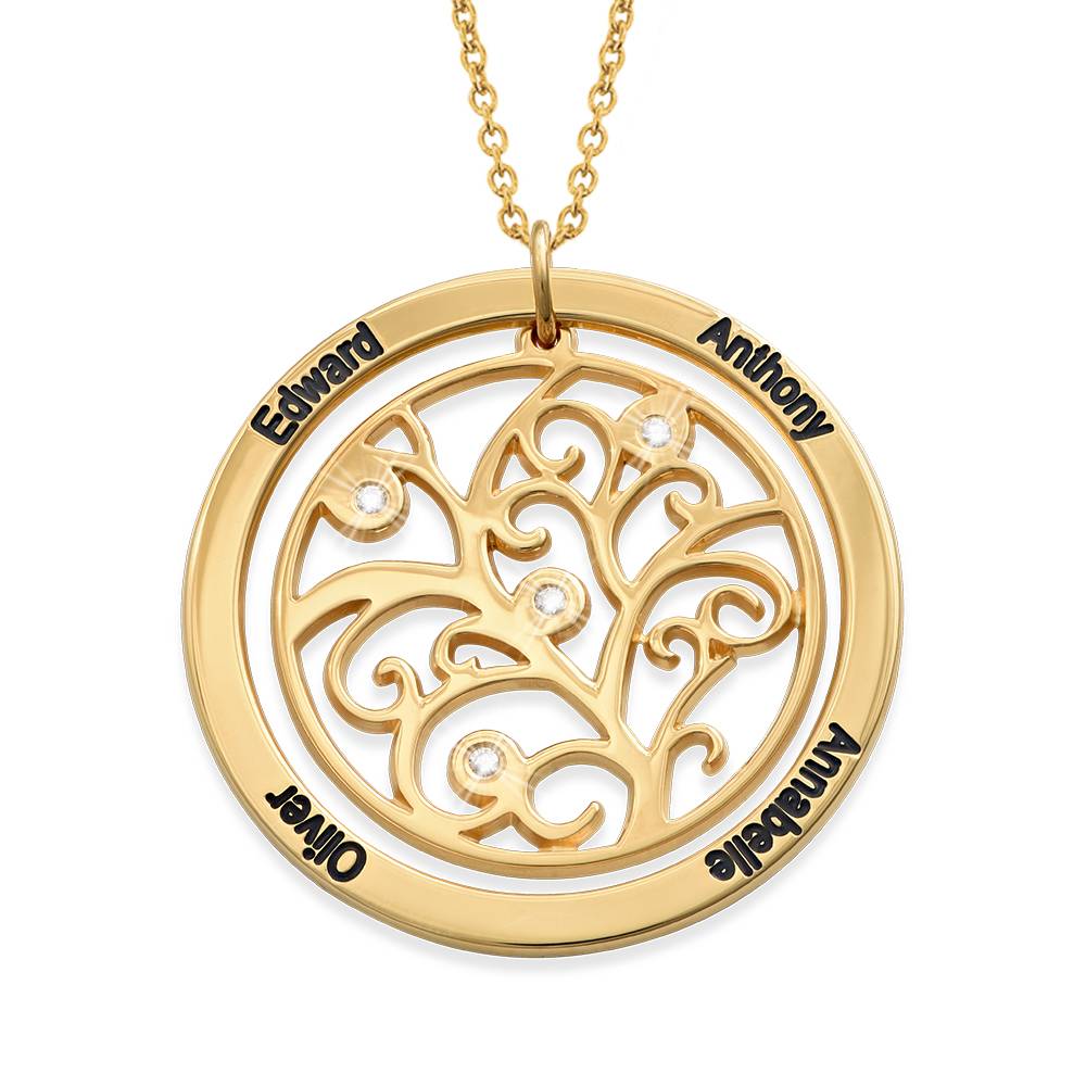 Gold Vermeil Family Tree Necklace With Diamonds-1 Gold Vermeil Family Tree Necklace With Diamonds-1 product photo