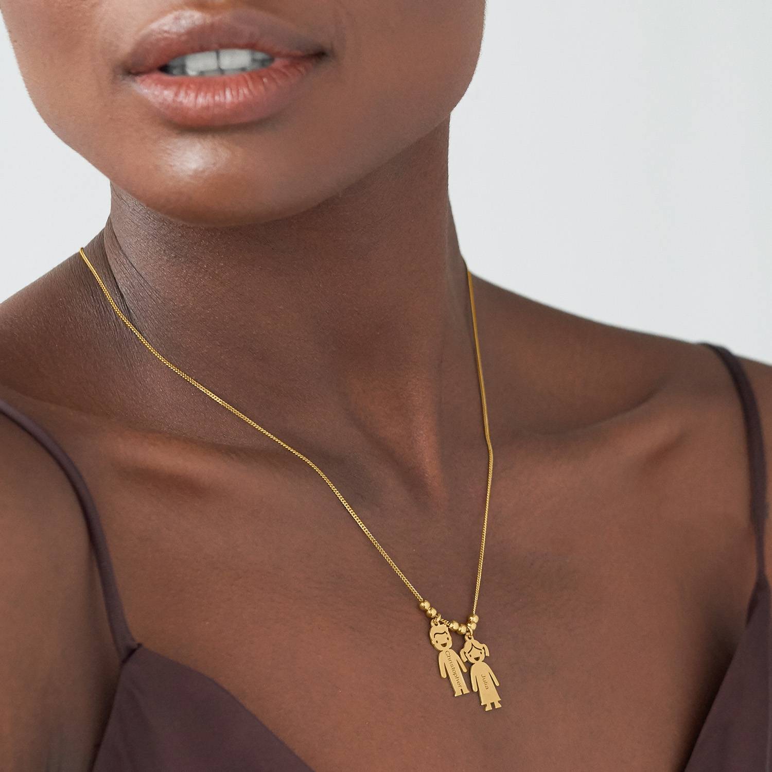 Personalized Kids Charm Necklace For Mom In Gold Vermeil-2 product photo