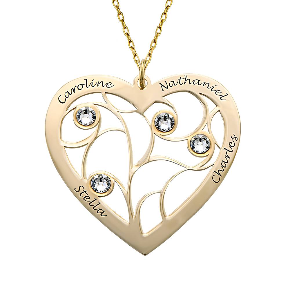 Engraved Heart Family Tree Necklace in Gold 10k-2 product photo