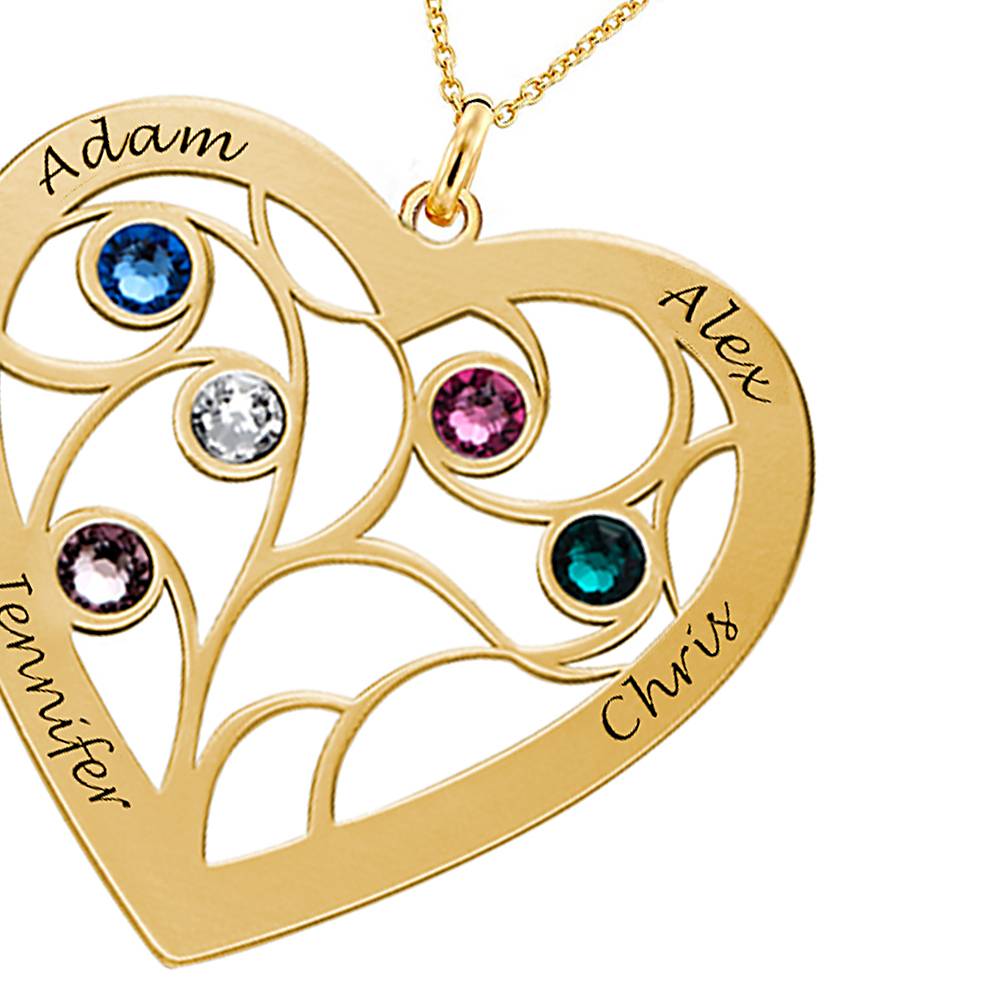 Engraved Heart Family Tree Necklace in Gold Plating-4 product photo