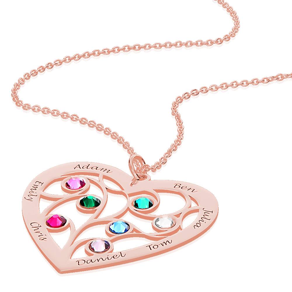 Engraved Heart Family Tree Necklace in Rose Gold Plating-4 product photo