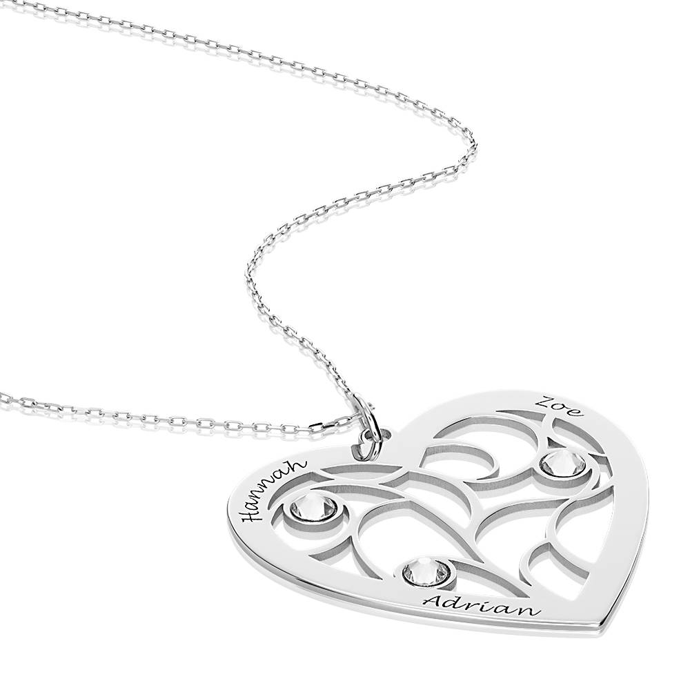 Engraved Heart Family Tree Necklace in White Gold 10k-5 product photo