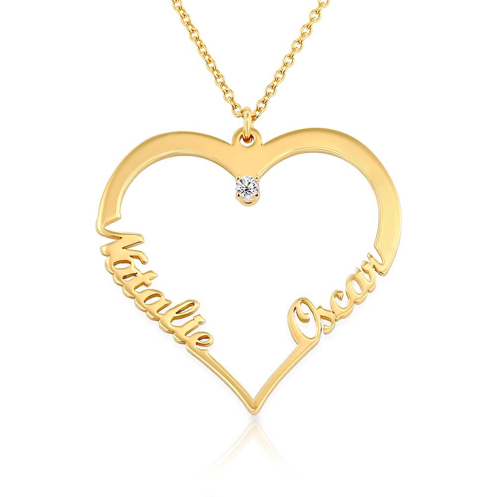 Personalized Heart Necklace with Diamond in Gold Plating-4 product photo