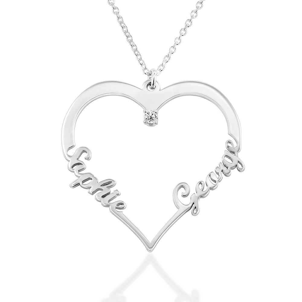 Personalized Heart Necklace with Diamond in Sterling Silver-4 product photo