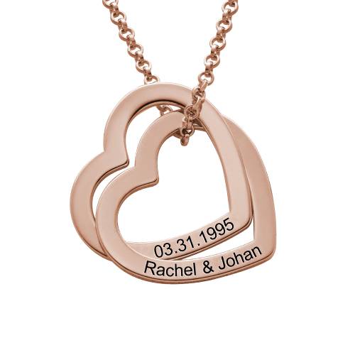 Intertwined Hearts Necklace with Engraving in Rose Gold Plating product photo