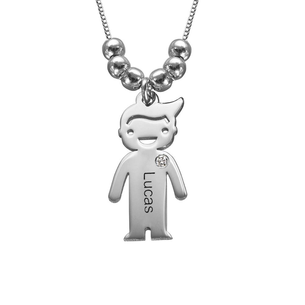 Personalized Mom Necklace with Kid Charms with Diamond in Sterling Silver-4 product photo