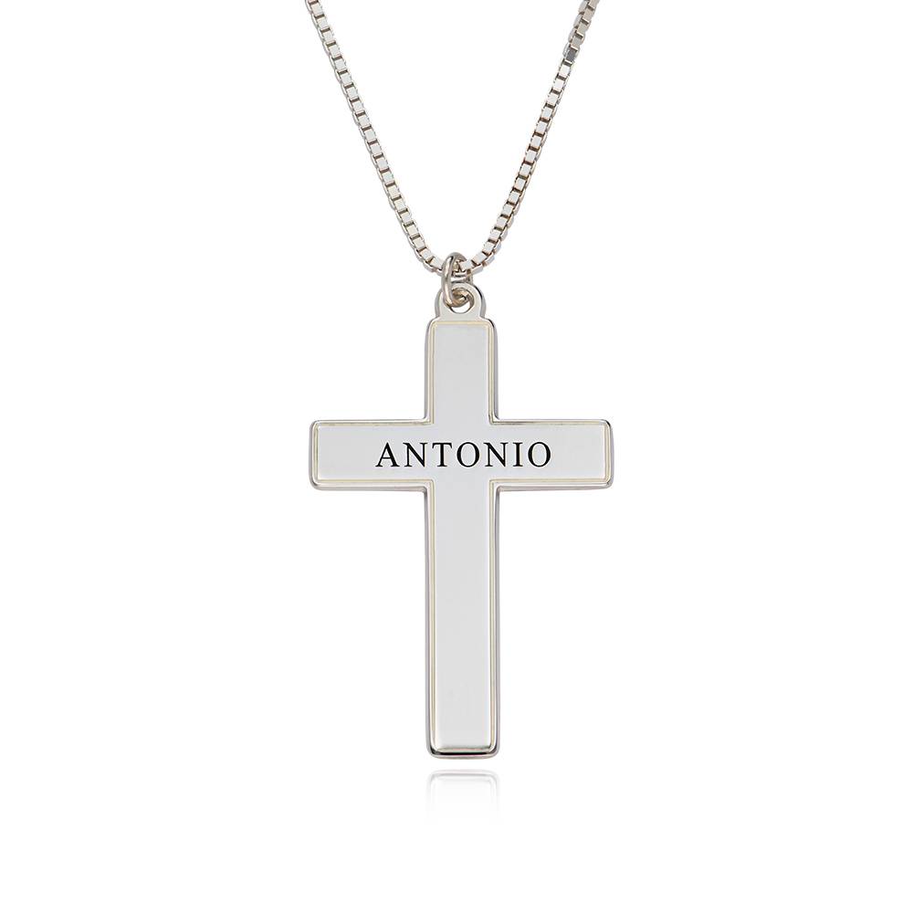 Engraved Cross Pendant  Necklace in Sterling Silver for Men-1 product photo