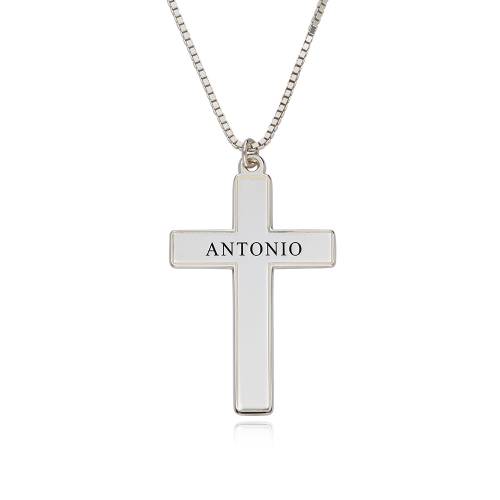 Engraved Cross Pendant Necklace in Sterling Silver for Men product photo