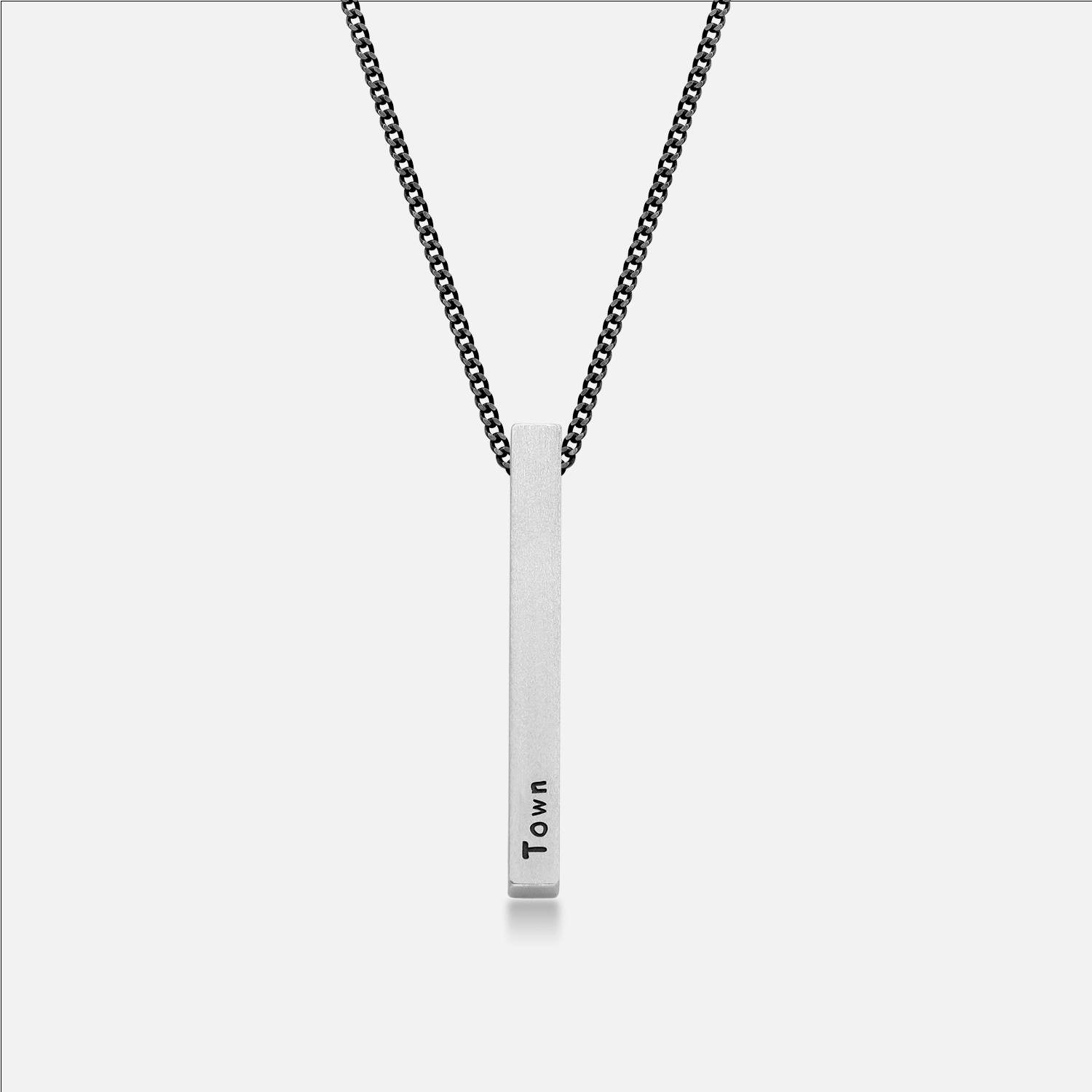 Engraved 3D Bar Necklace for Men in Matte Silver-3 product photo