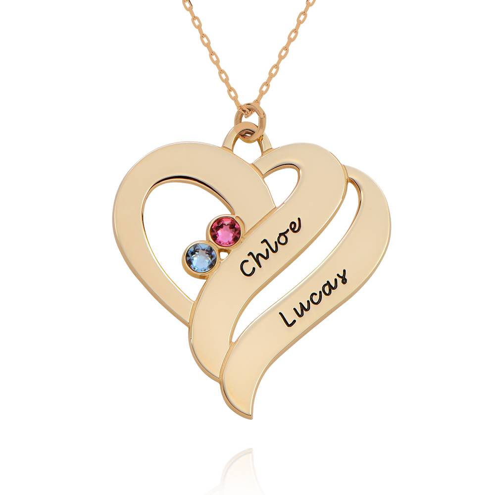 Intertwined Hearts Pendant Necklace with Birthstones in 10K Gold-4 product photo