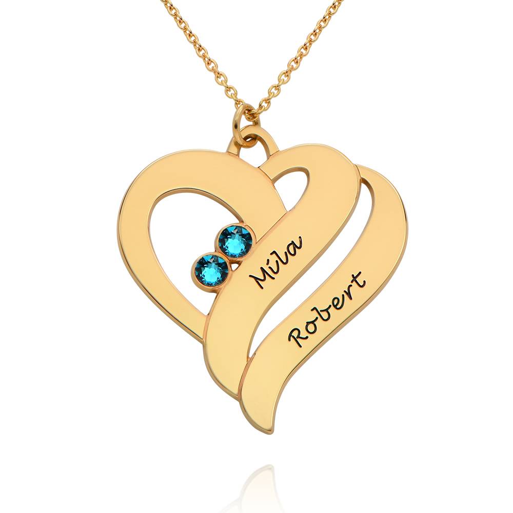 Intertwined Hearts Pendant Necklace with Birthstones in Gold Plating-3 product photo