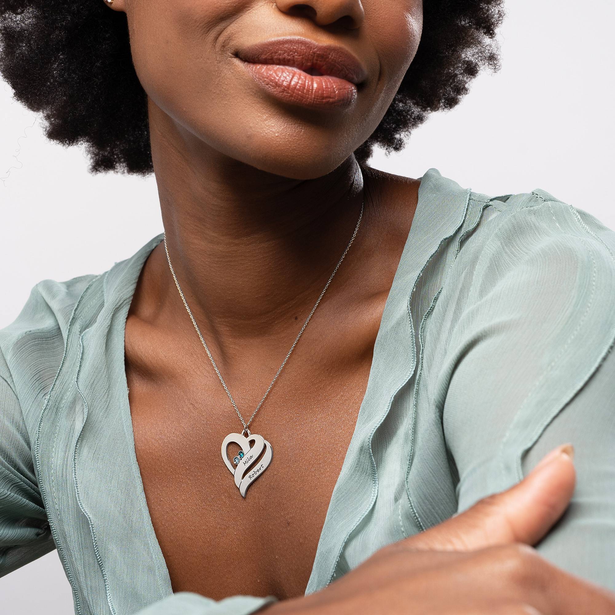 Intertwined Hearts Pendant Necklace with Birthstones in Sterling Silver-4 product photo