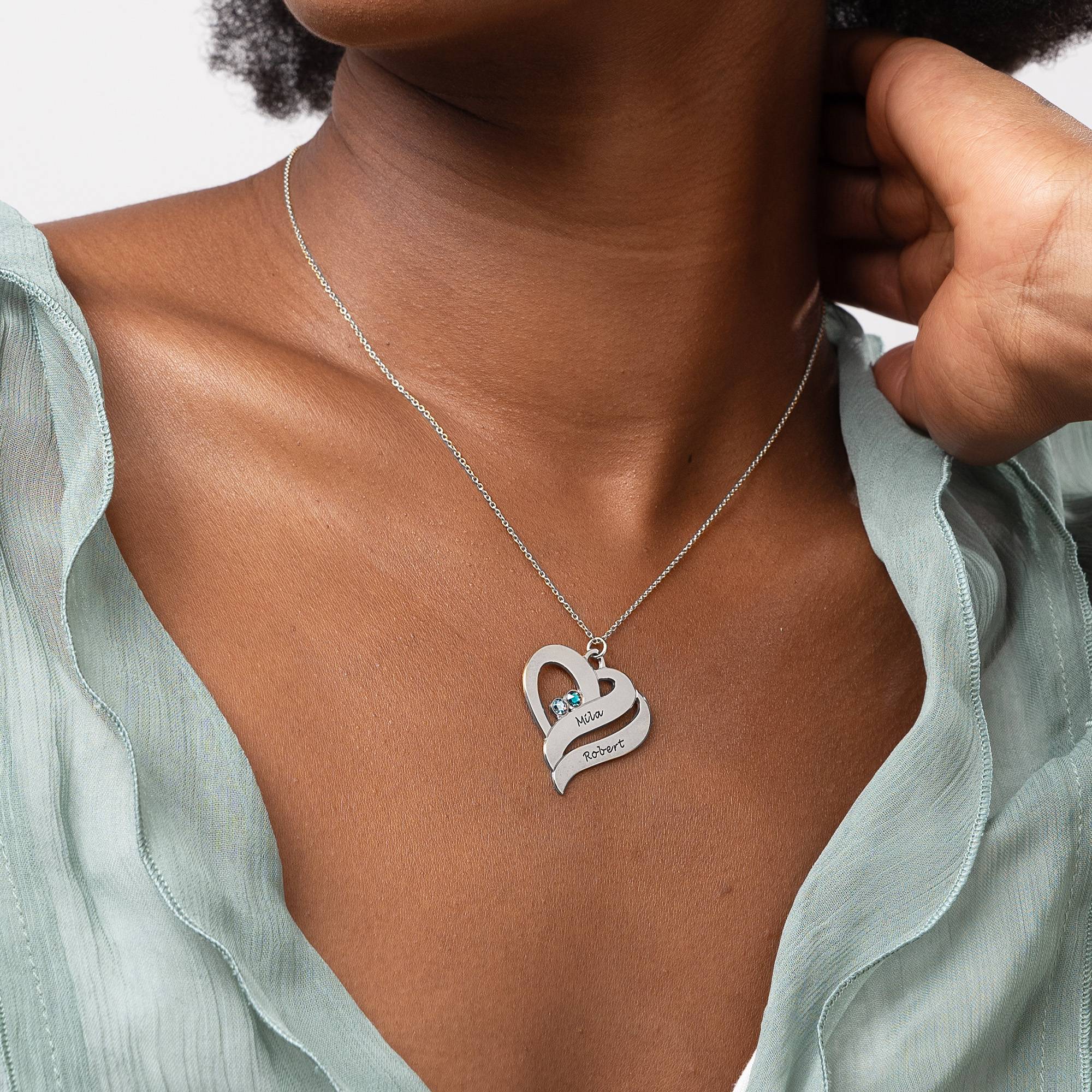 Intertwined Hearts Pendant Necklace with Birthstones in Sterling Silver-2 product photo