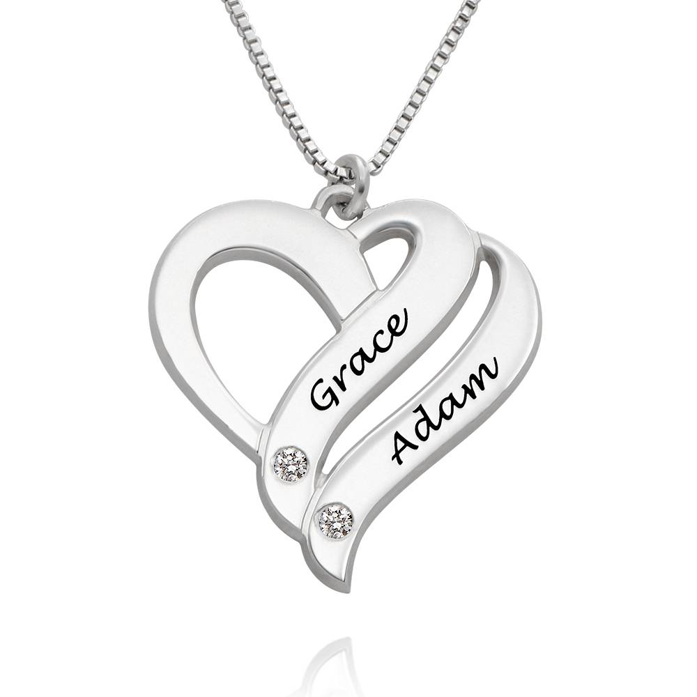 Double Heart Sterling Silver Necklace with Diamond-4 product photo