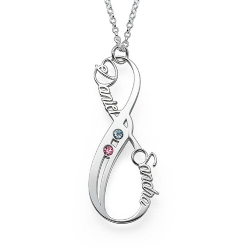 Personalized Vertical infinity Necklace with Birthstones in Silver-4 product photo