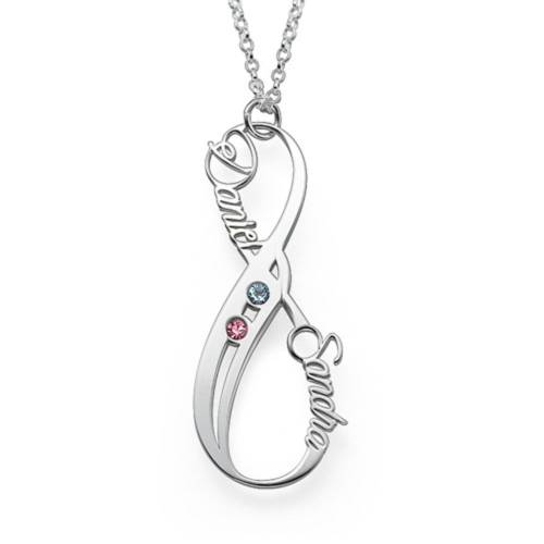 Personalized Vertical infinity Necklace with Birthstones in Silver product photo