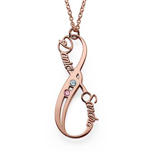 Personalized Vertical Infinity Necklace With Birthstones In Rose Gold Plating product photo
