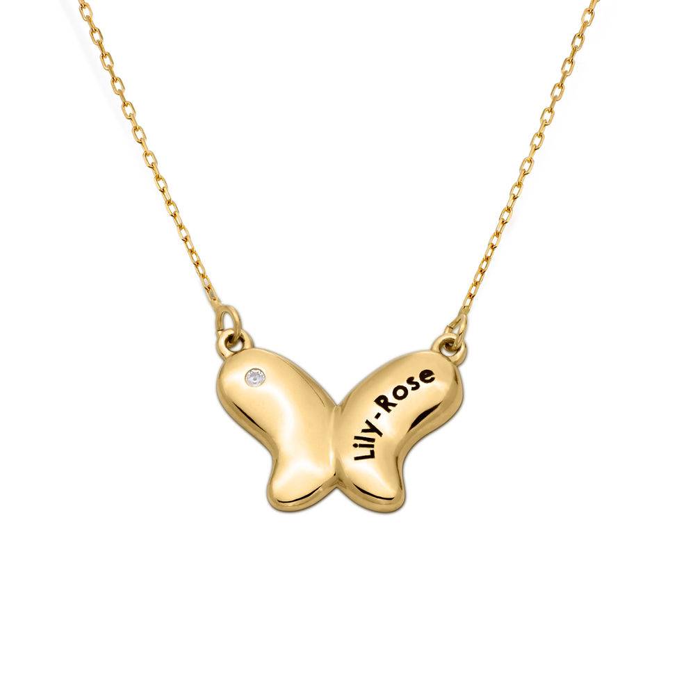 Butterfly Pendant Necklace for Girls in 10K Gold with Cubic Zirconia-3 product photo