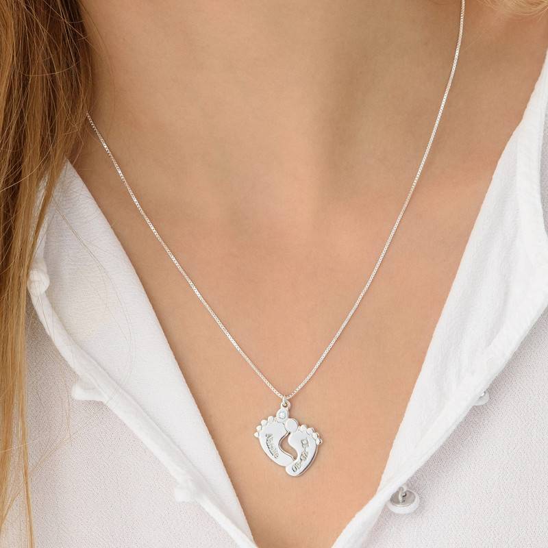Personalized Baby Feet Necklace in  Sterling Silver  with Diamonds-2 product photo