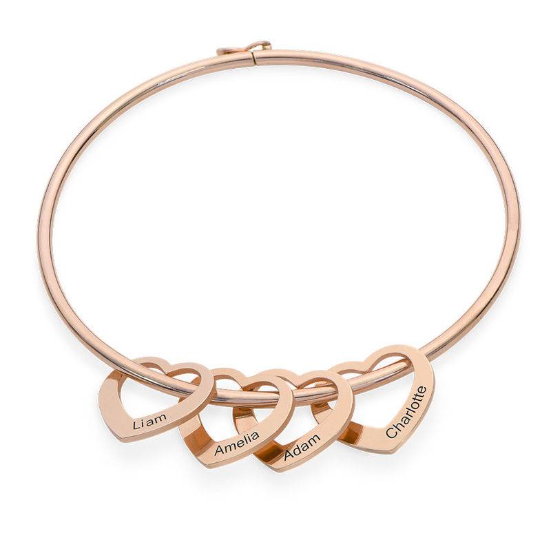 Bangle Bracelet with Heart Shape Pendants in Rose Gold Plating-3 Bangle Bracelet with Heart Shape Pendants in Rose Gold Plating-3 product photo