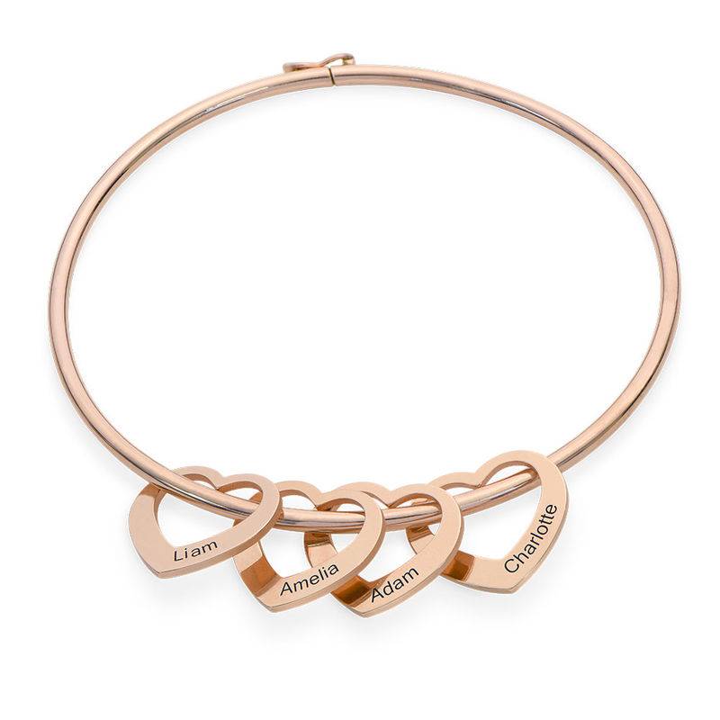 Bangle Bracelet with Heart Shape Pendants in Rose Gold Plating-3 product photo