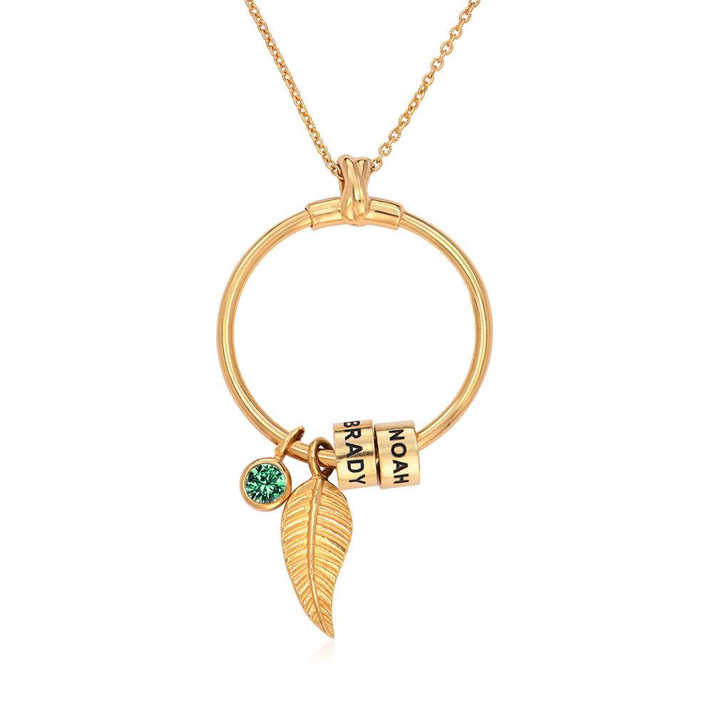 Circle Pendant Necklace with Leaf And Custom Beads in 18K Gold Plating-3 product photo