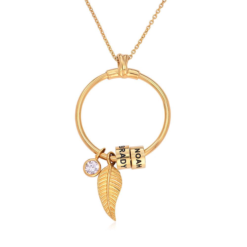 Circle Pendant Necklace with Leaf And Custom Beads in 18K Gold Plating-2 product photo