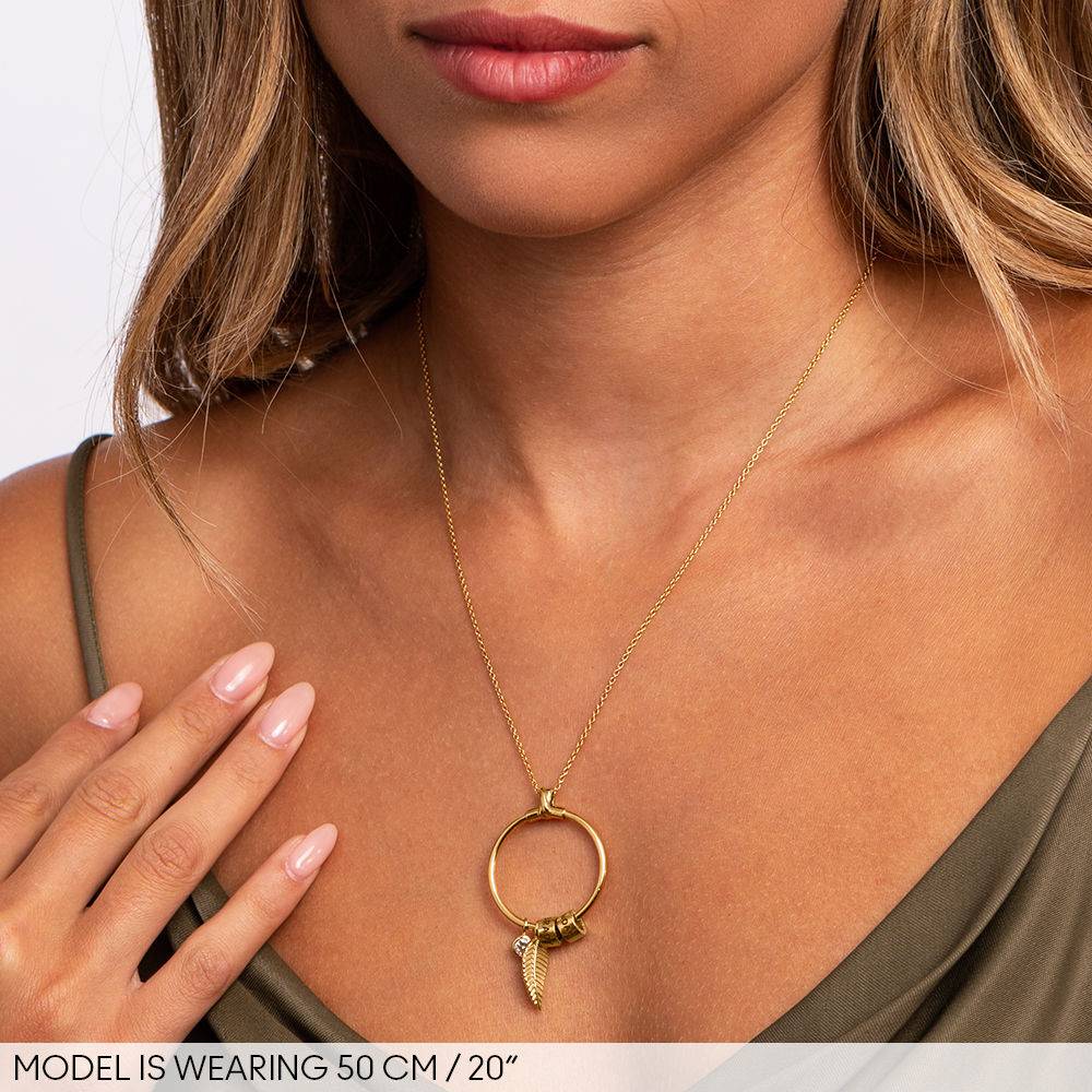 Circle Pendant Necklace with Leaf And Custom Beads in 18K Gold Plating-5 product photo