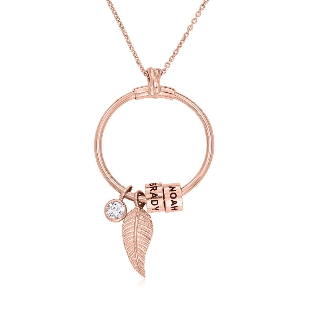 Circle Pendant Necklace with Leaf And Custom Beads in 18K Rose Gold Plating-4 product photo