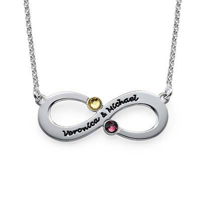 Engraved Infinity Necklace with Birthstones-1 product photo