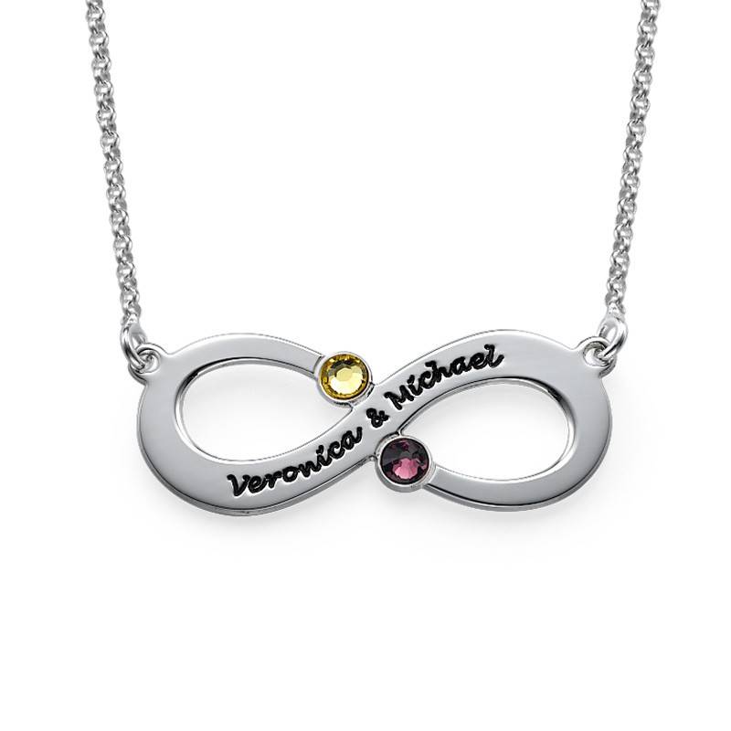 Engraved Infinity Necklace with Birthstones-2 product photo