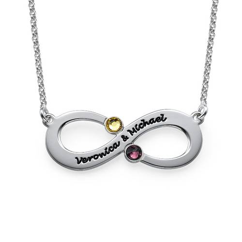 Engraved Infinity Necklace with Birthstones product photo