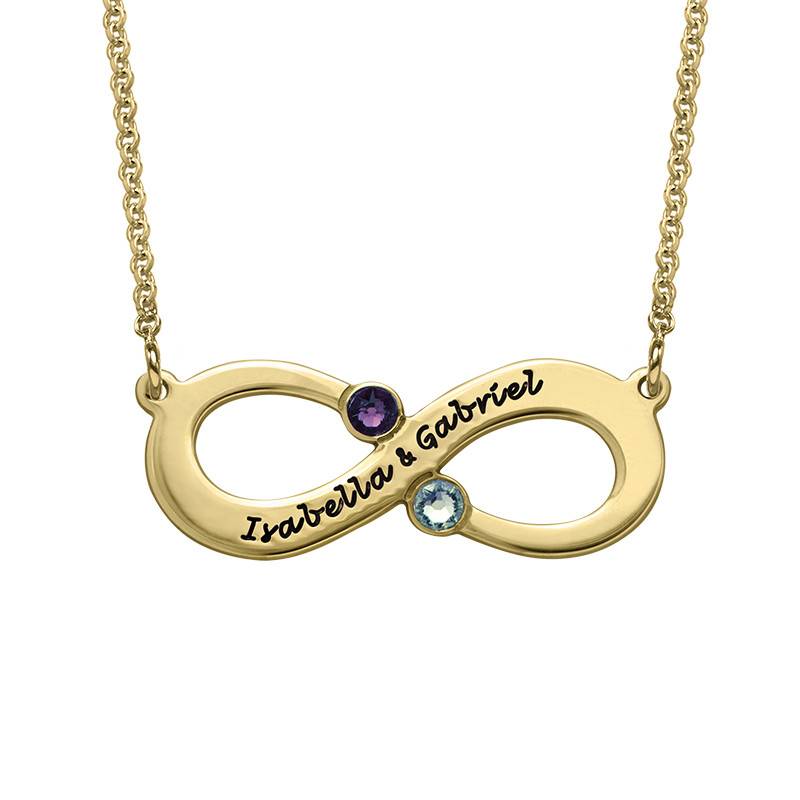 Gold Plated Engraved Infinity Necklace with Birthstones-2 product photo