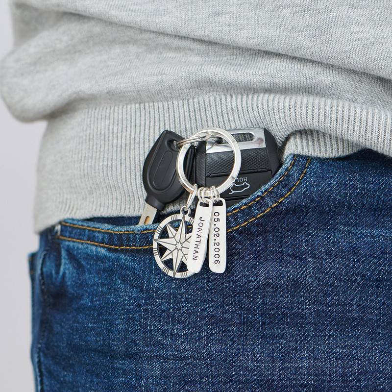 Personalized Compass Keychain in Sterling Silver-2 product photo