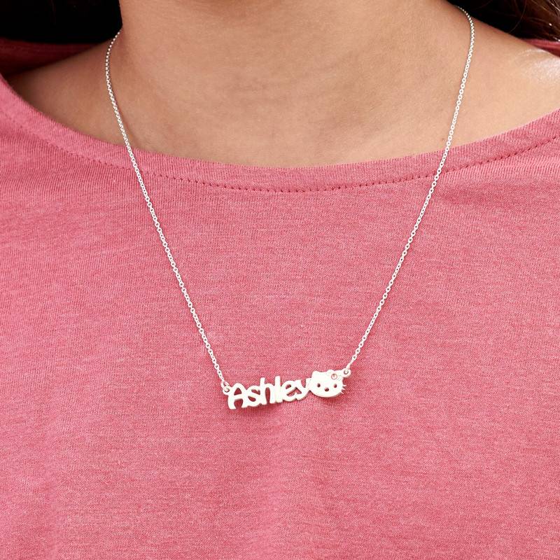 Girl's Kitten Name Necklace in Sterling Silver-1 product photo
