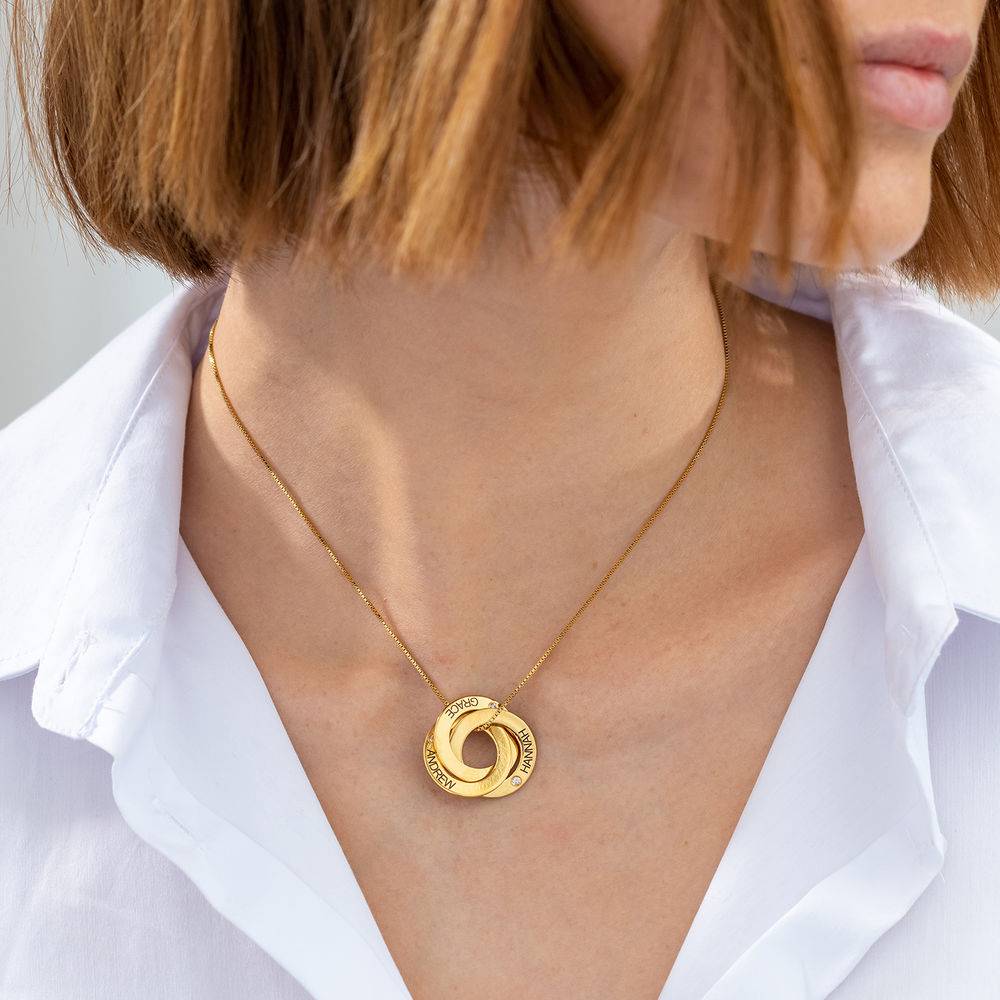 Engraved Russian Ring Necklace in Gold Vermeil with Diamond-1 product photo