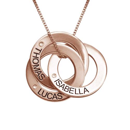 Engraved Russian Ring Necklace in 18K Rose Gold Plated with Diamond product photo