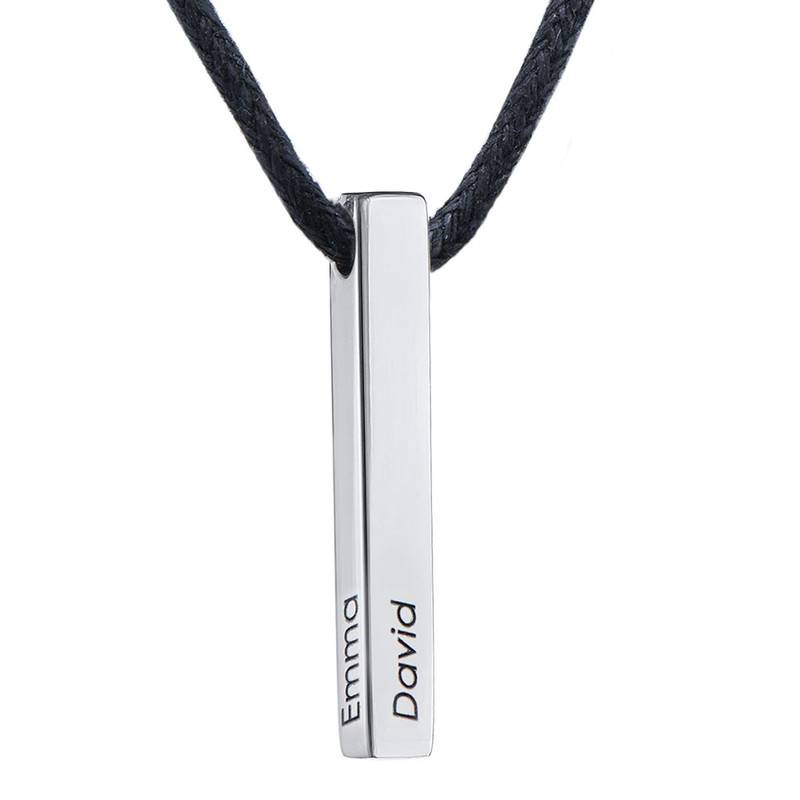 Personalized 3D Bar Pendant Necklace in Silver-2 product photo
