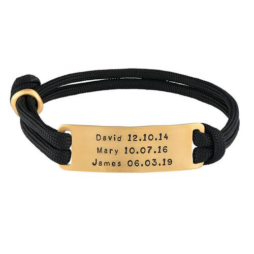 Mens Engraved Cord Bracelet in 18k Gold Plating product photo