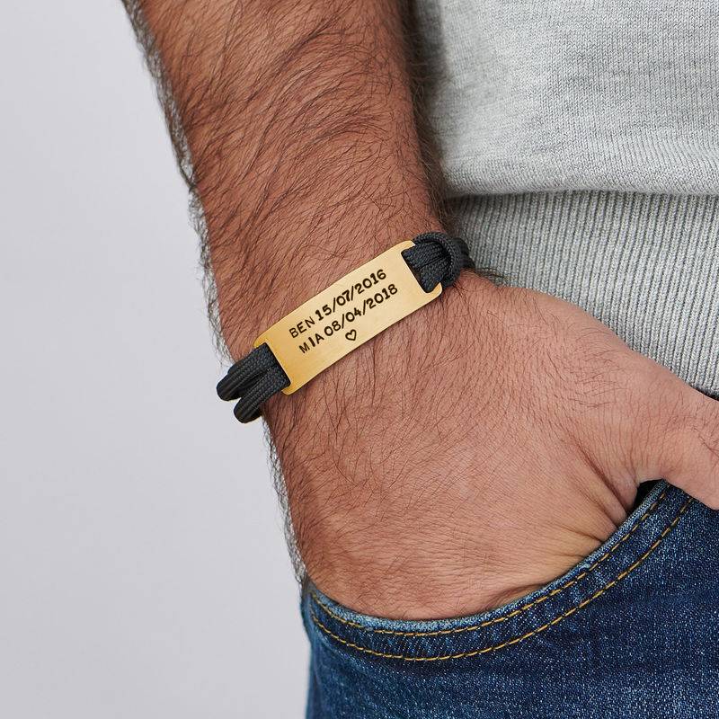 Mens Engraved Cord Bracelet in 18k Gold Plating-4 product photo